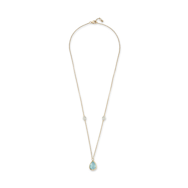 14kt Blue Topaz Pear and Diamond Bezel Necklace