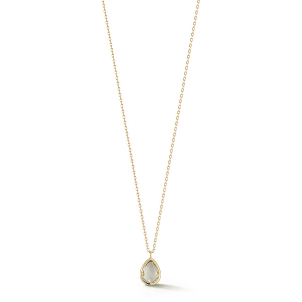 14kt Green Amethyst Bezel Pear Drop Necklace