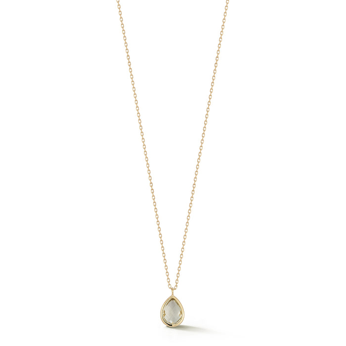 Green Amethyst Bezel Pear Drop Necklace