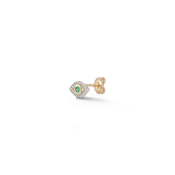 Single Emerald Evil Eye Stud
