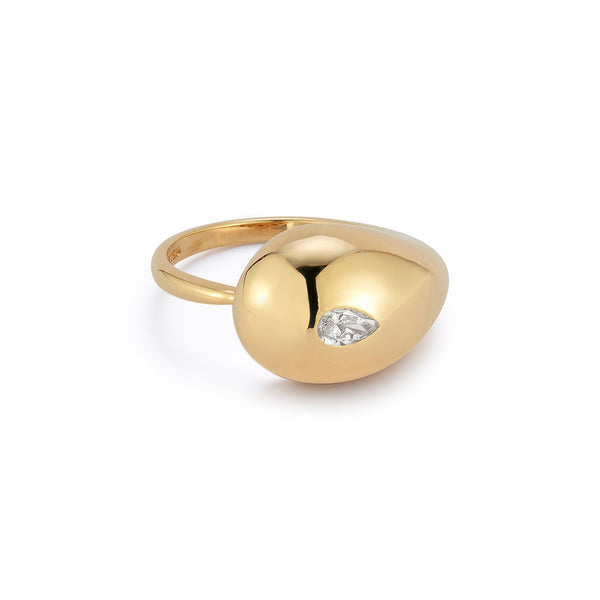 Anel gota de água com diamante 14kt