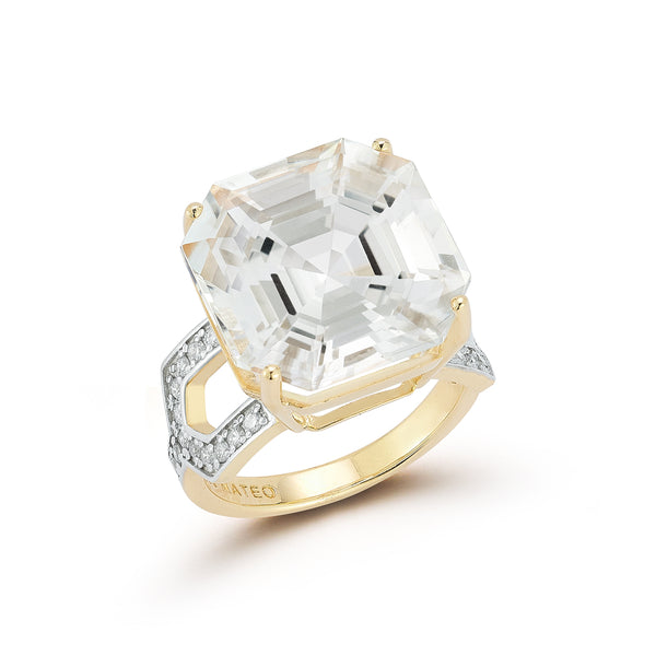 14kt Asscher Cut White Topaz Ring