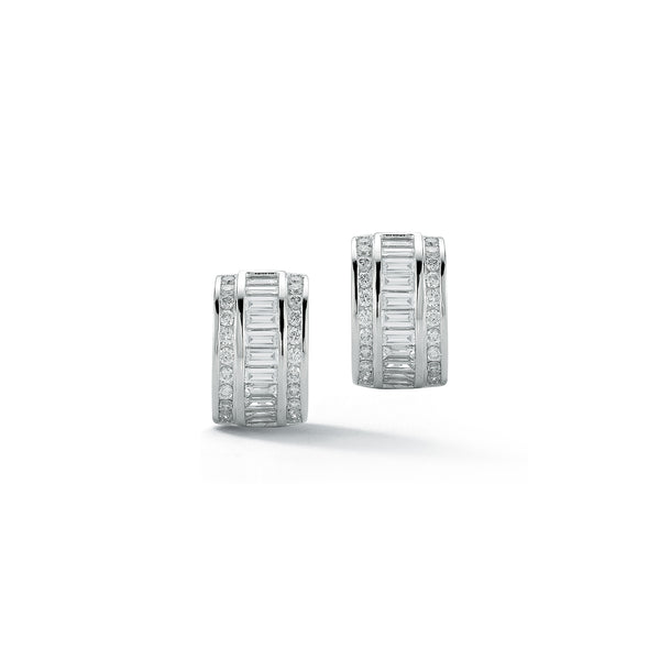 Platinum and Diamond Baguette Half Hoop Earrings