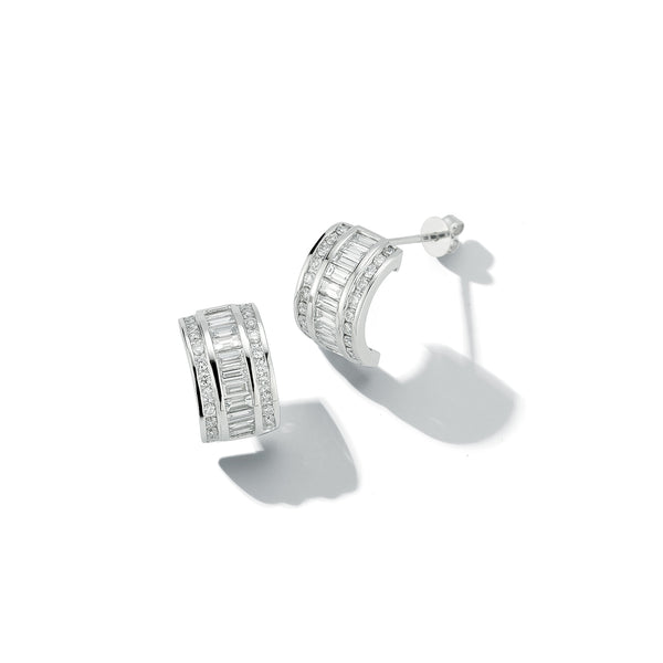 Platinum and Diamond Baguette Half Hoop Earrings