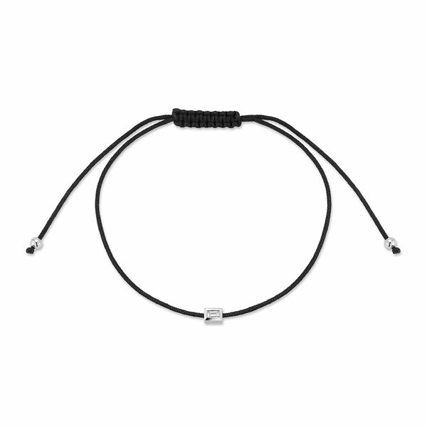 Platinum and Diamond Baguette on Black Nylon Cord Bracelet