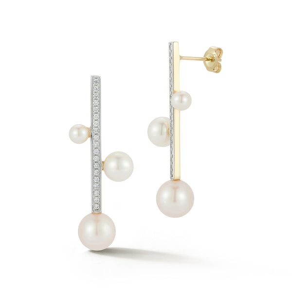 Diamond Bar Trio Pearl Earring