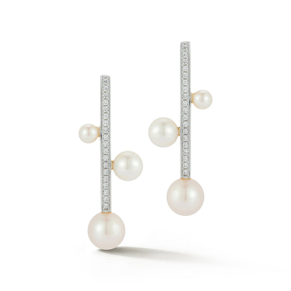 Diamond Bar Trio Pearl Earring