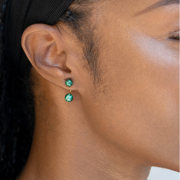 Gold Malachite Ear Jacket Earrings