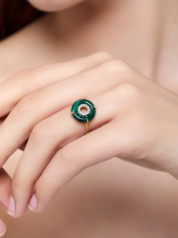 14kt Malachite and Diamond Donut Ring