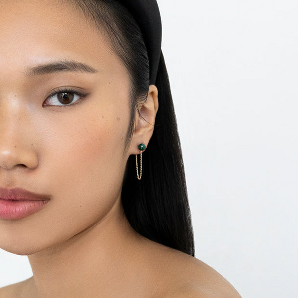 Malachite Stud Chain Drop Earrings