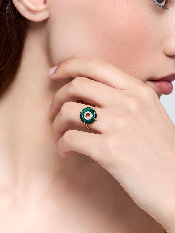 14kt Malachite and Diamond Donut Ring