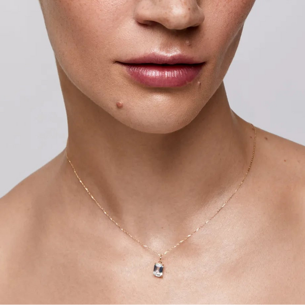 Colar de ametista verde com corte esmeralda 14kt