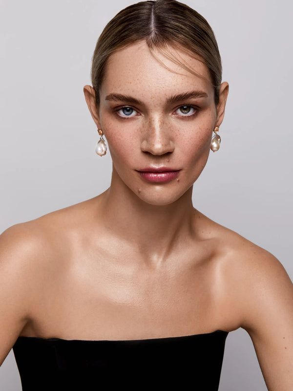 14kt Green Amethyst and Baroque Pearl Drop EarringsMATEO Jewelry New York