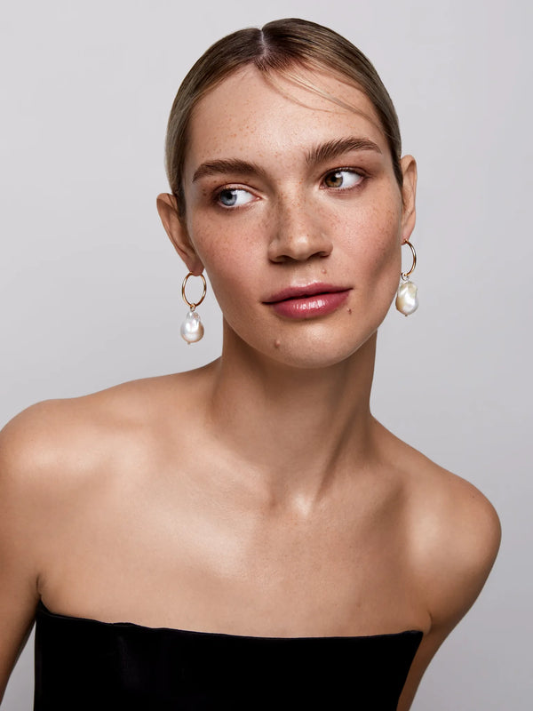 14kt Gold Baroque Pearl Detachable HoopsMATEO Jewelry New York