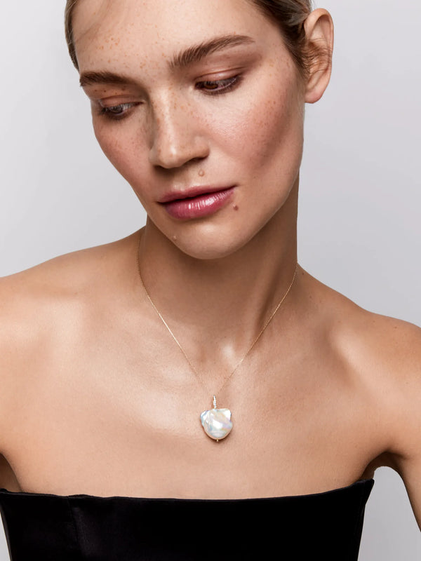 14kt Gold and Diamonds Baroque Pearl NecklaceMATEO Jewelry New York
