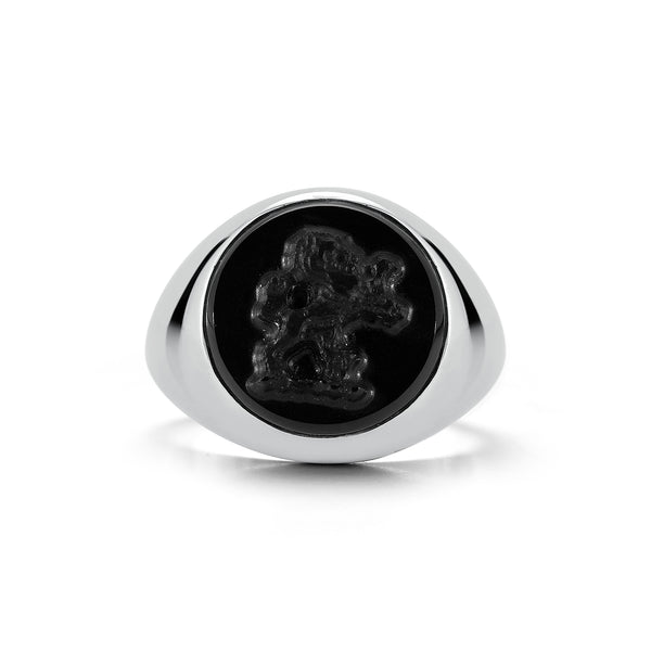 Carved Lion Onyx Ring