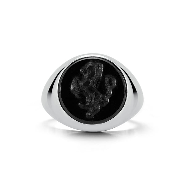 Carved Stallion Onyx Ring