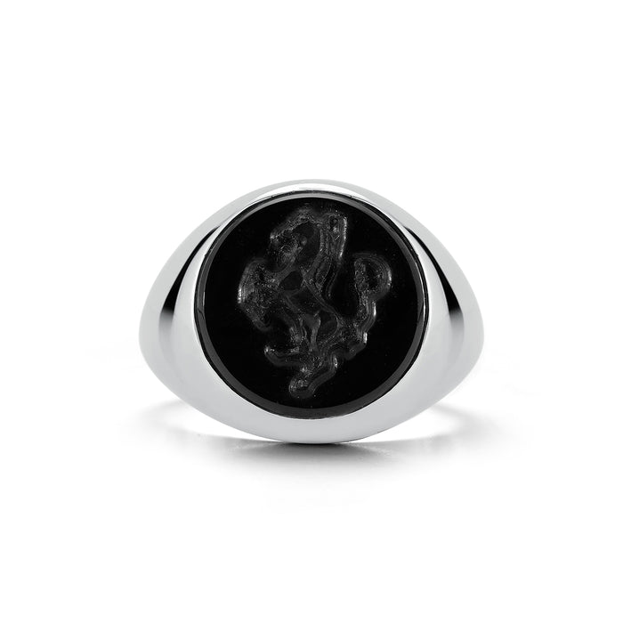 Carved Stallion Onyx Ring