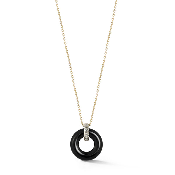 14kt Onyx Donut and Diamond Door Knocker Necklace
