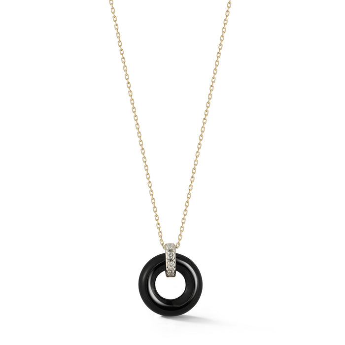 Onyx Donut and Diamond Door Knocker Necklace
