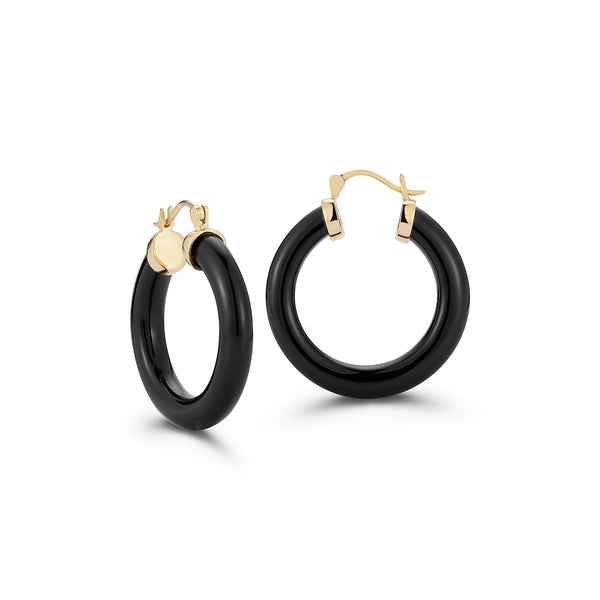 14kt Onyx Hoops