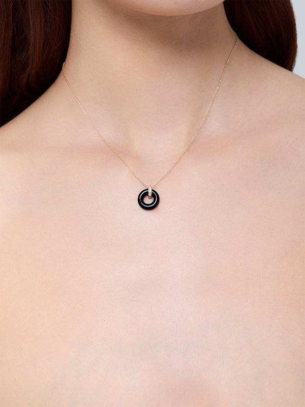 14kt Onyx Donut and Diamond Door Knocker Necklace