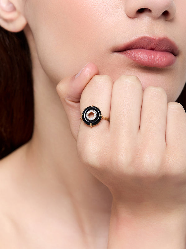 14kt Onyx and Diamond Donut Ring