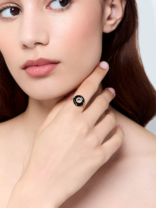 14kt Onyx and Diamond Donut Ring