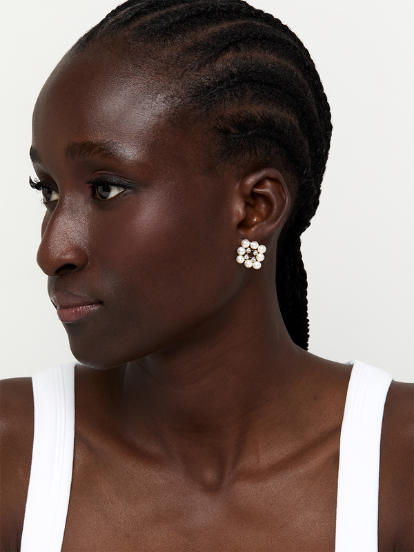 14kt Pearls and Diamond Cluster Stud Earrings