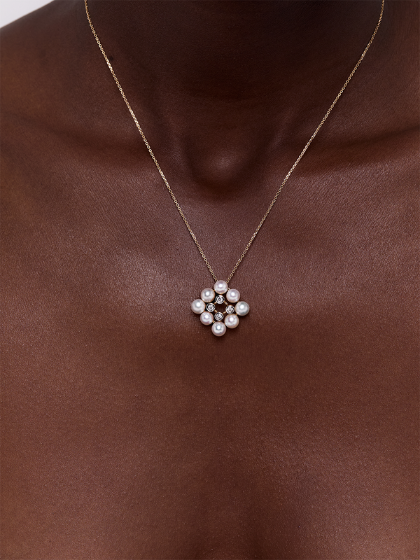 14kt Pearls and Diamond Cluster Necklace
