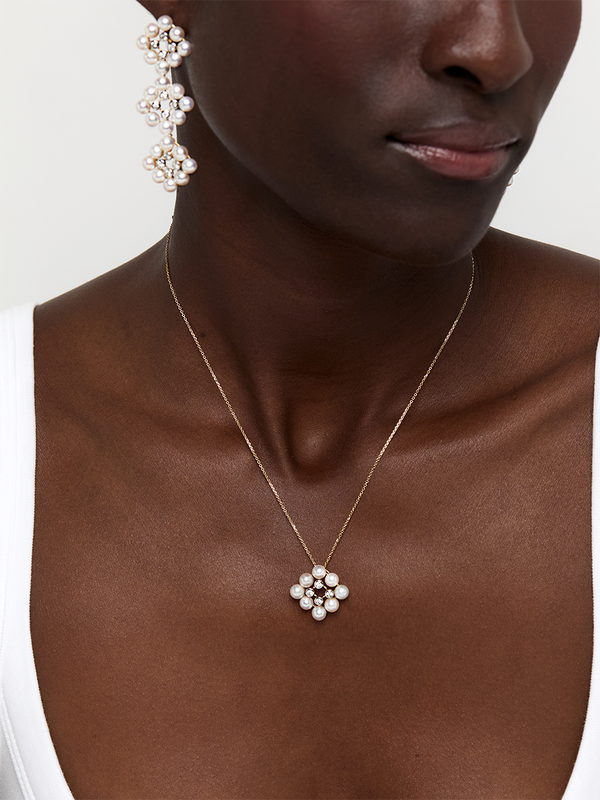 14kt Pearls and Diamond Cluster Necklace