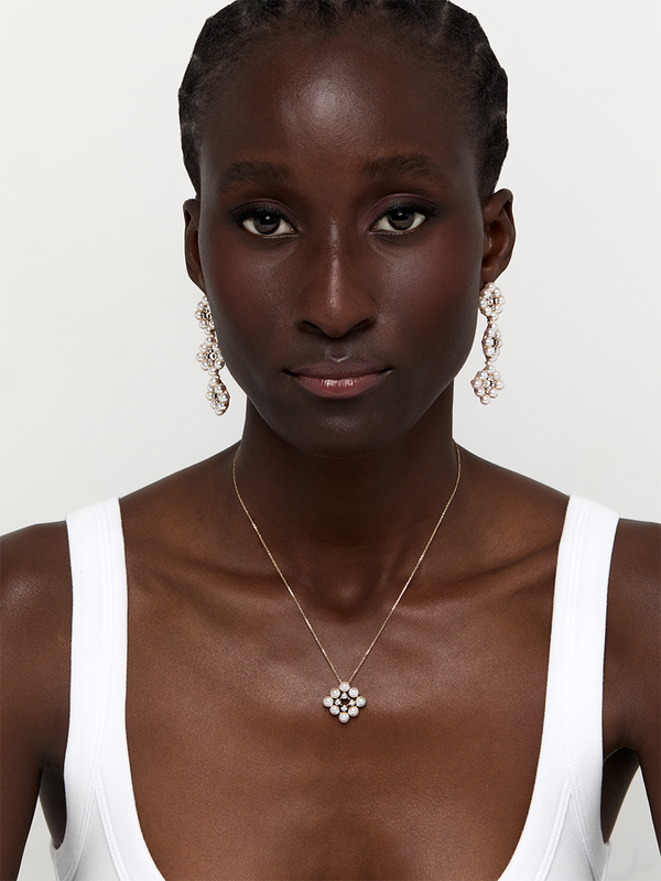 14kt Pearls and Diamond Cluster Necklace