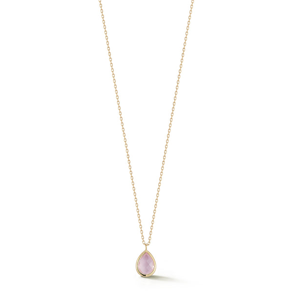 14kt Pink Topaz Bezel Pear Drop Necklace