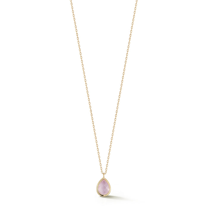 Pink Topaz Bezel Pear Drop Necklace