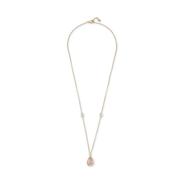 Pink Topaz Pear and Diamond Bezel Necklace