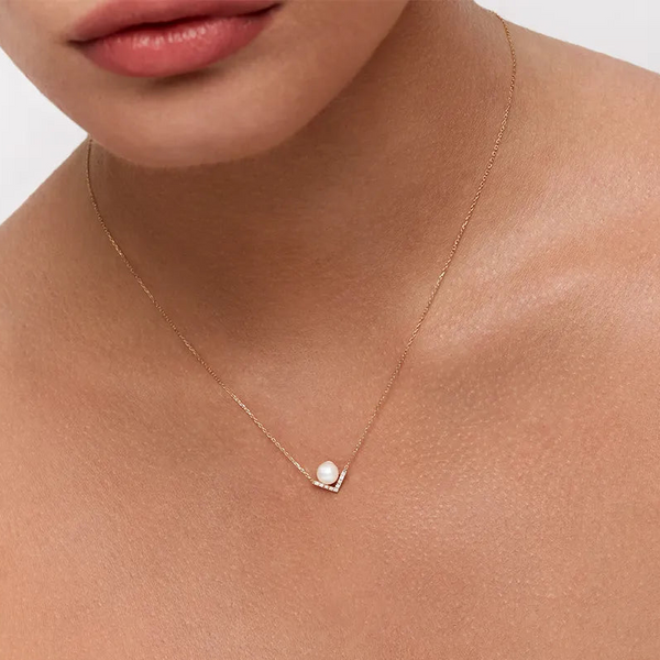 Colar de pérolas de ângulo reto em ouro 14kt