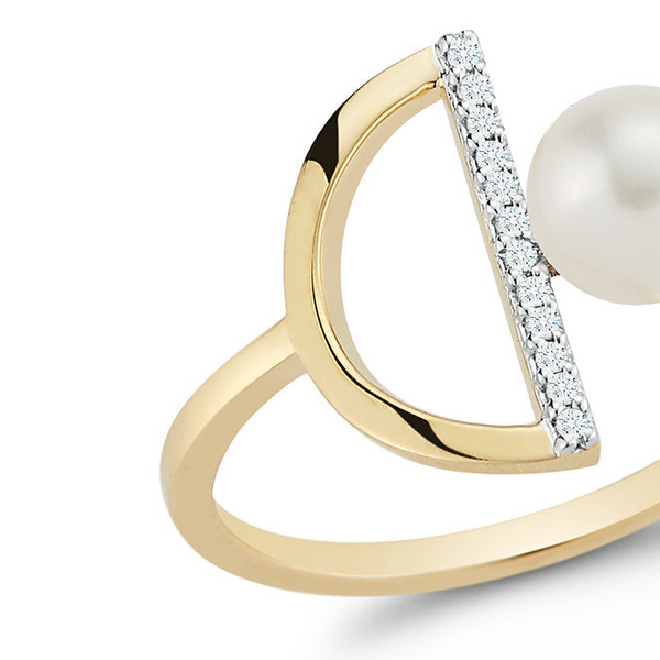 Pearl and Diamond Halfmoon Ring