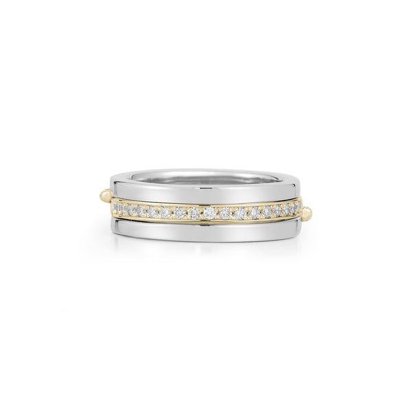 Silver and Gold Center Diamond Row Accordion Ring