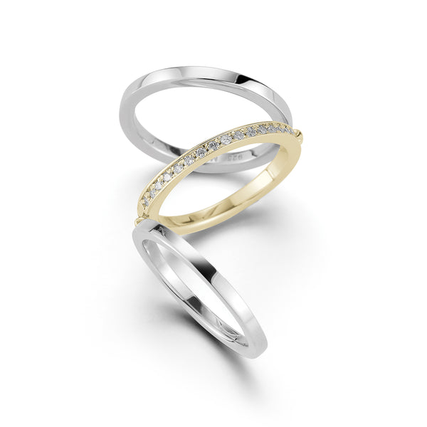 Silver and Gold Center Diamond Row Accordion Ring