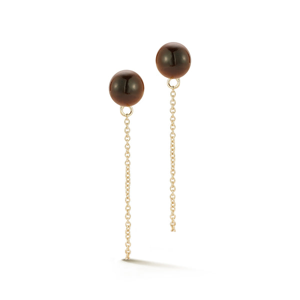 Tigers Eye Studs with Chain Drop Earrings