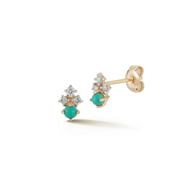 The Little Things Tri Diamond and Turquoise Studs