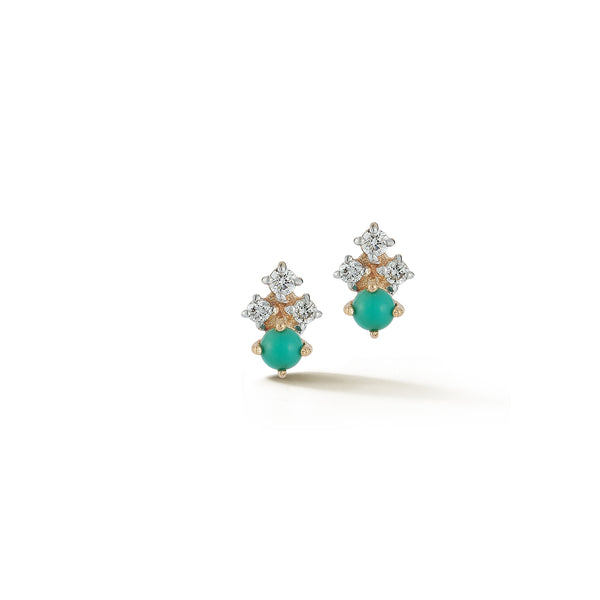 The Little Things Tri Diamond and Turquoise Studs
