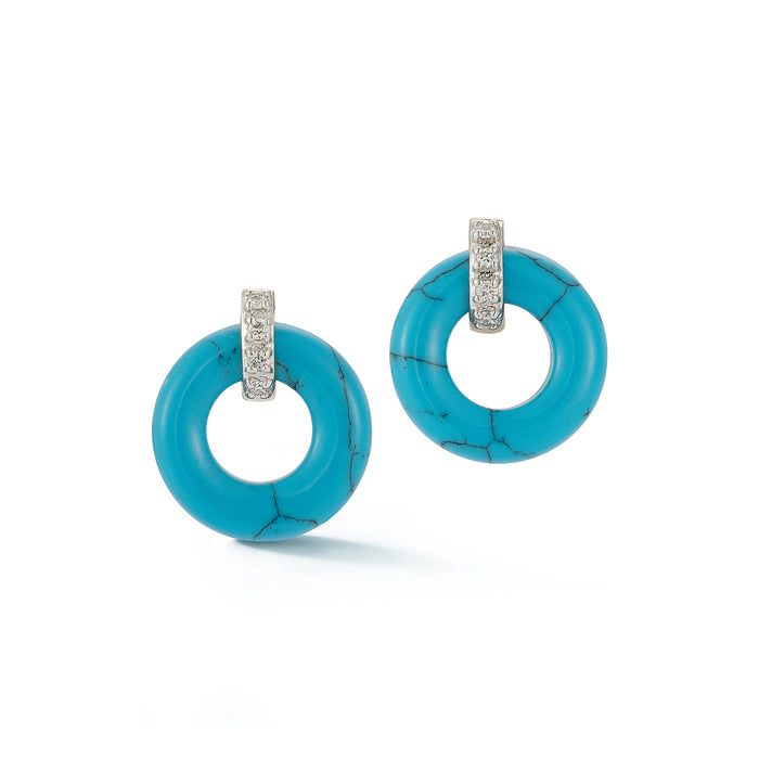 Turquoise Donut and Diamond Door Knocker Earrings