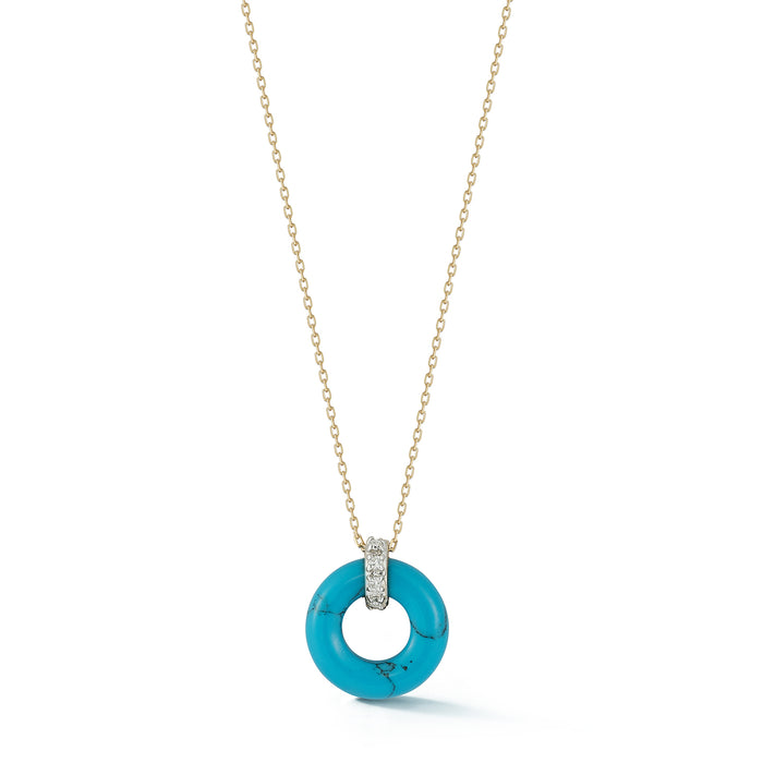 Turquoise Donut and Diamond Door Knocker Necklace
