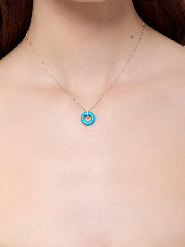14kt Turquoise Donut and Diamond Door Knocker Necklace