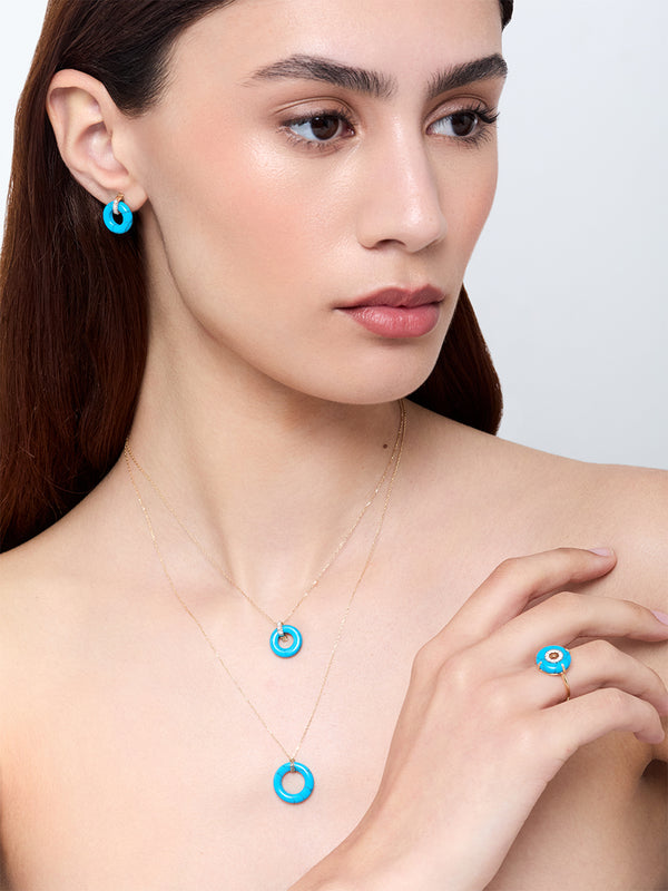 14kt Turquoise Donut and Diamond Door Knocker Necklace