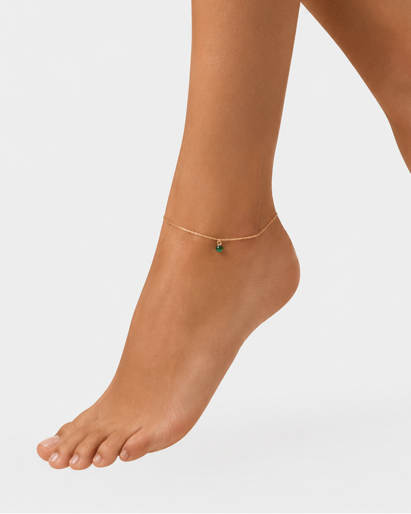 Tornozeleira com corrente Uni Pearl em ouro 14kt