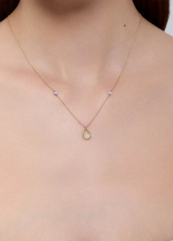 14kt Green Amethyst Pear and Diamond Bezel NecklaceMATEO Jewelry New York