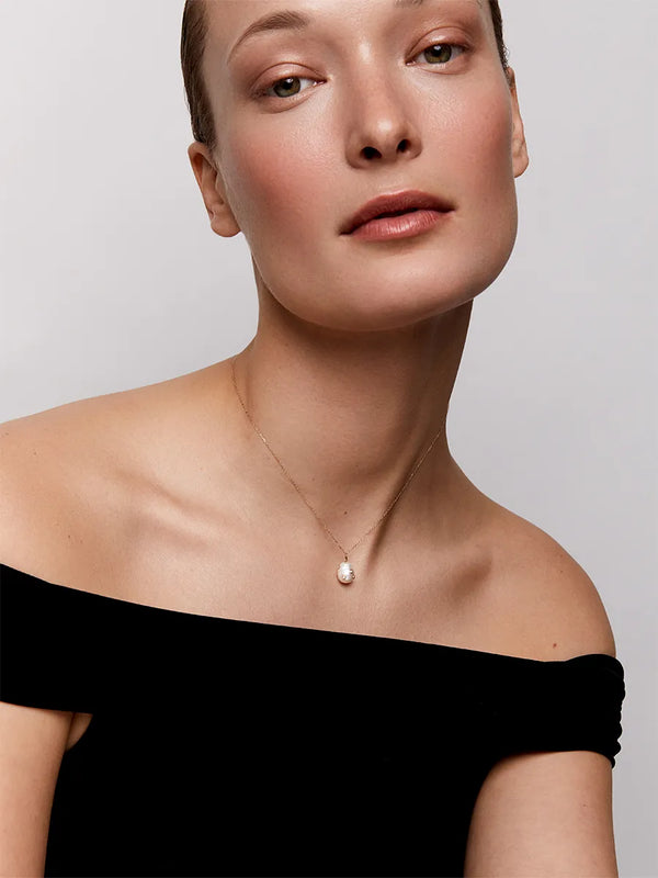 14kt Scattered Diamond Bezel Baroque Pearl NecklaceMATEO Jewelry New York