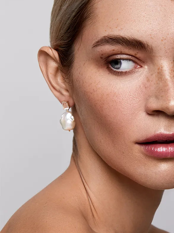 Rose Quartz and Baroque Pearl Earrings